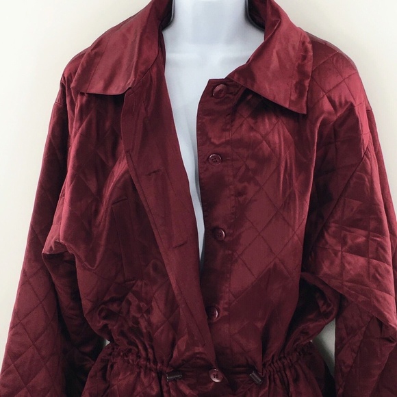 Womens Silk Quilted Jacket Vtg Burgundy Satin Lightweight Anorak EL - LA Sz L - Picture 7 of 16